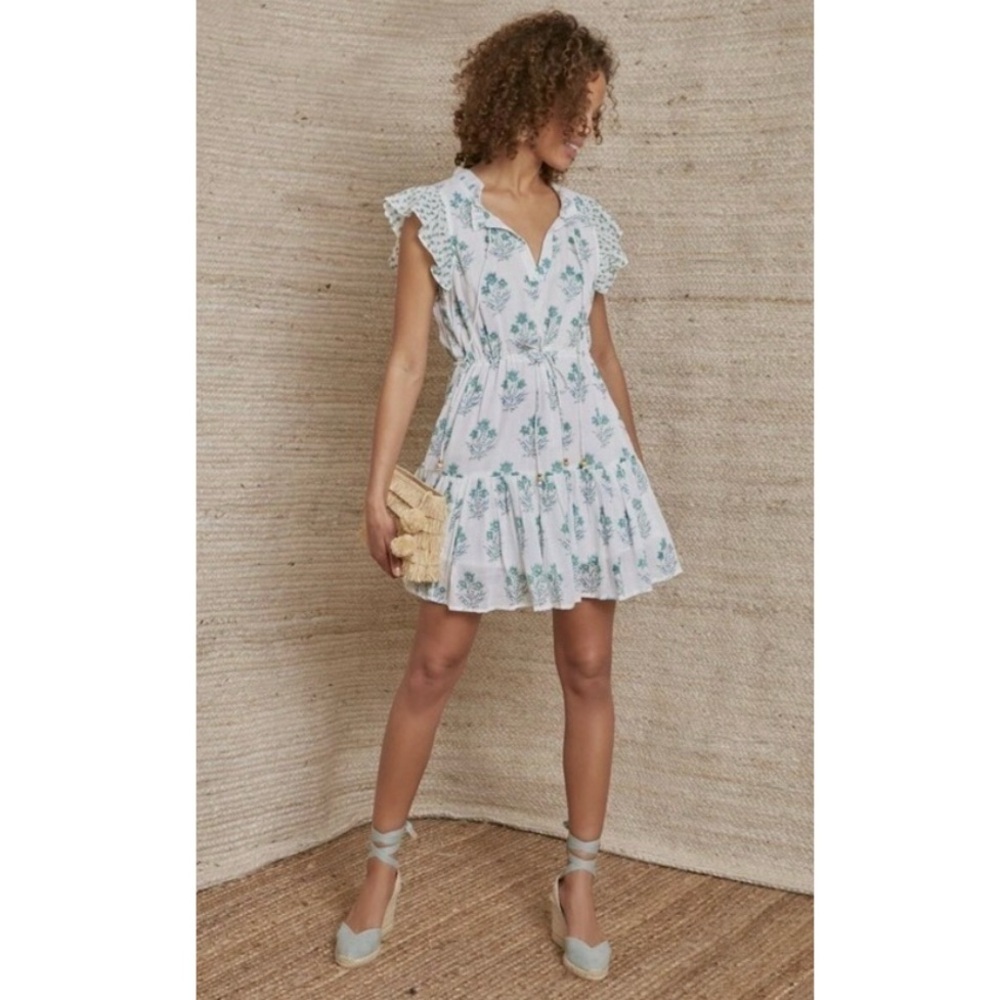 Tuckernuck Oliphant Indica Batik Floral Cinched Flirty Mini Dress White XXS